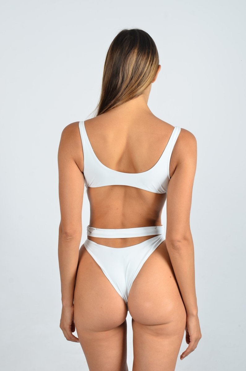 A back view of Carlotta Halterneck Premium Swimsuit in white